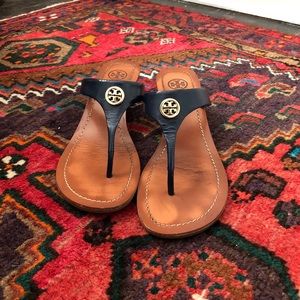 Tory Burch Navy Blue Wedge Sandals